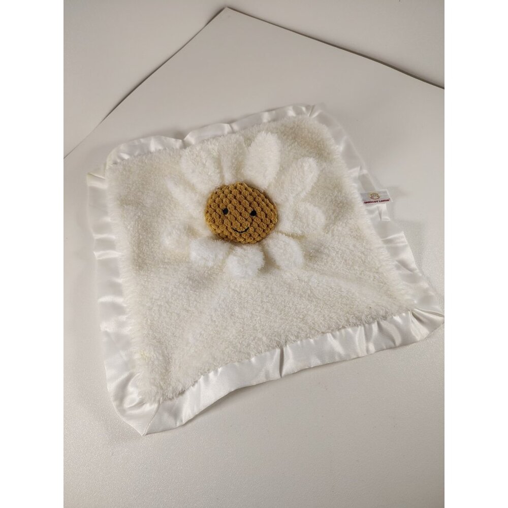 Apricot Lamb FLOWER DAISY Lovey Plush Satin Trim Baby Security Blanket White